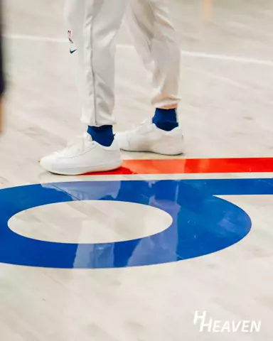 Pregame warmup on an NBA arena floor
