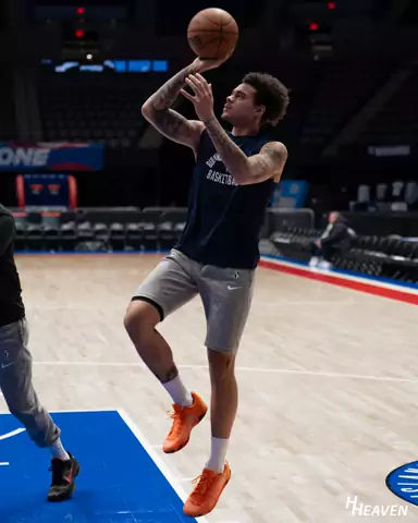 Pregame warmup on an NBA arena floor
