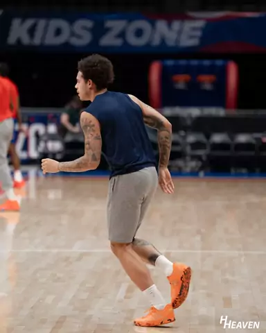 Pregame warmup on an NBA arena floor